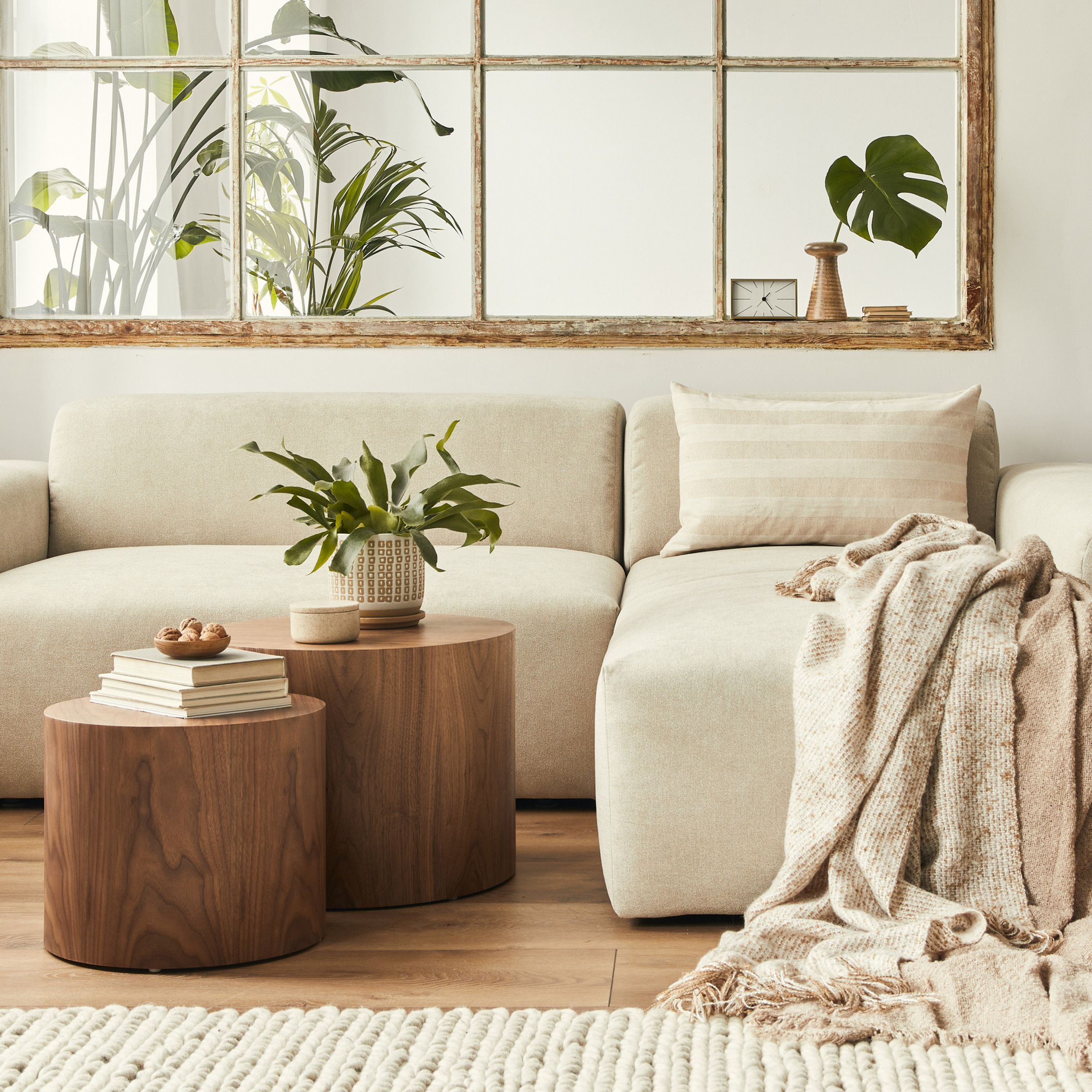 Living room with wood side tables