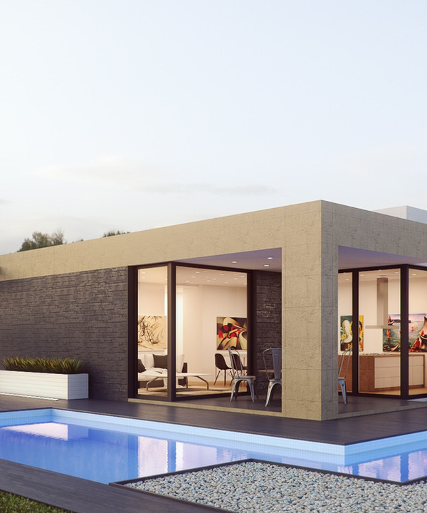Modern home at dusk